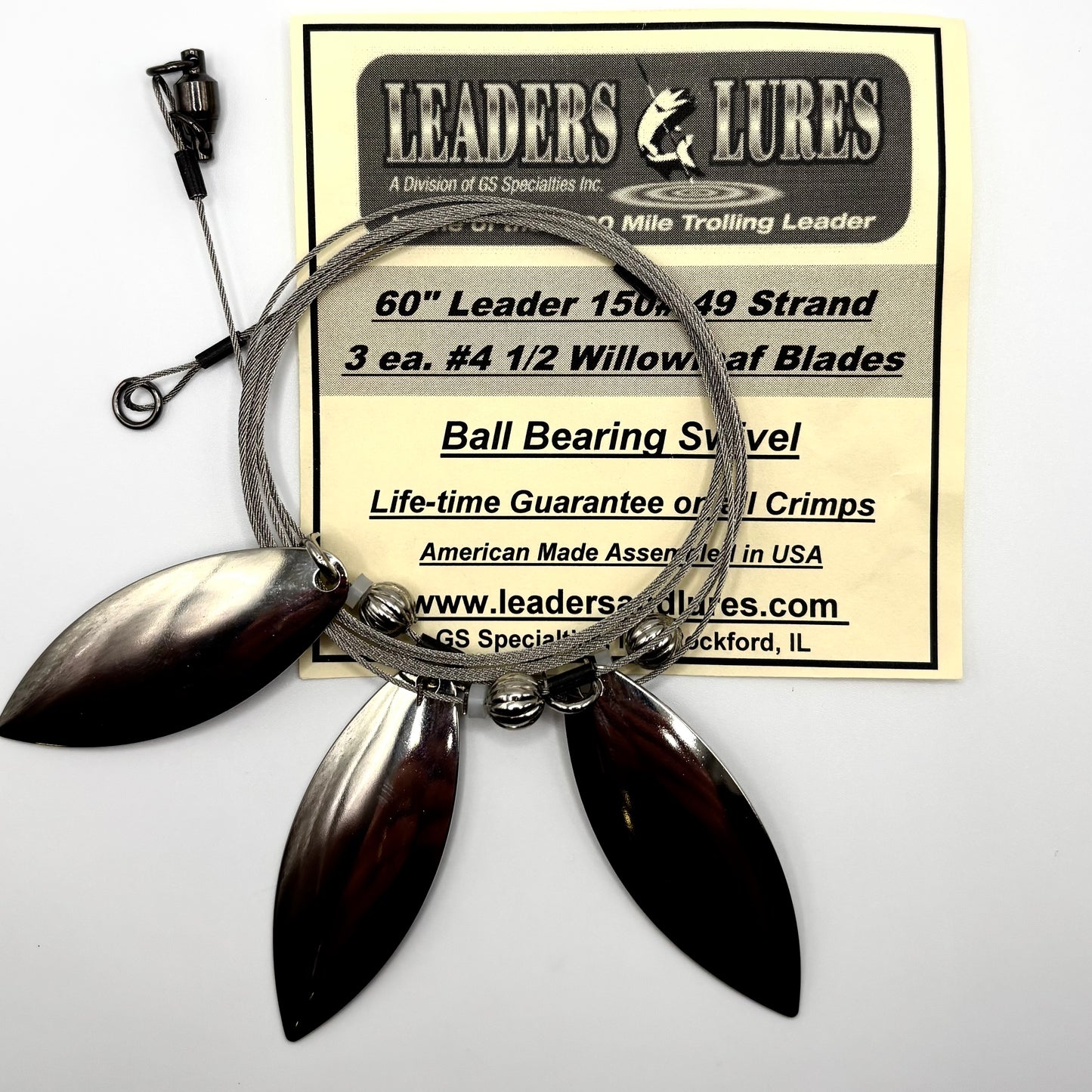 150# 60" 49 Strand Leader with THREE #4-1/2 Willowleaf Blade