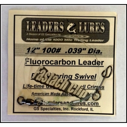 100# 12 in Fluorocarbon Leader .039" dia Fastach Snap