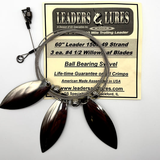 150# 60" 49 Strand Leader with THREE #4-1/2 Willowleaf Blade